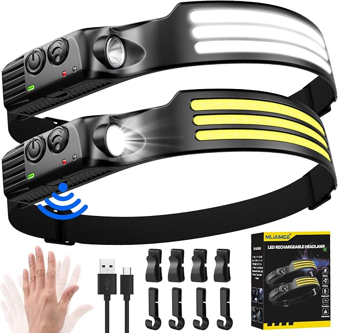 Extrem Leistungsstarke Led-stirnlampe, 3000 Lumen, Superhelle 3-led-lampe Mit 230° Abstrahlwinkel, Usb-aufladbar, Mit Bewegungssensor, Ipx5 Wasserdicht, Leichtes Gewicht Von Nur 63 G, Ideal Zum Angeln