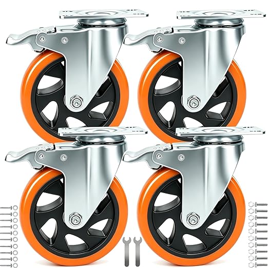 Lenkrolle Mit Bremse, 125 Mm, 4 Rollen Für Möbel, Schwerlastrollen, Industrierollen, Max. 800 Kg (32 Schrauben Im Lieferumfang Enthalten)