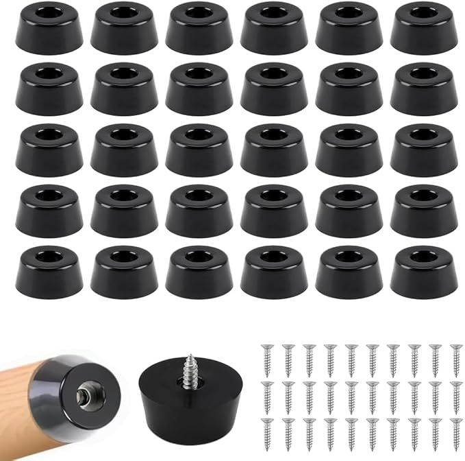 30 Stück Schwarze Gummimöbelfüße 25x23x9mm Mit M4x16 Edelstahlschrauben, Runde Anti-rutsch-pads Für Schneidebretter, Tische, Stühle, Sofas, Gummibodenschoner
