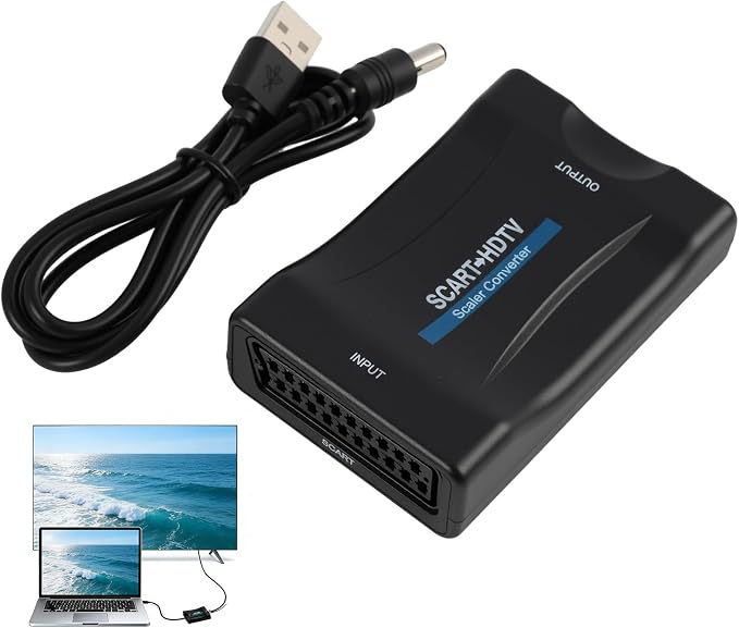 Scart-zu-hdmi-konverter, 720p/1080p-konverteradapter Mit Usb-stromkabel, Unterstützt 720p/1080p-audio-/videoausgabe, Kompatibel Mit Älteren Dvd-playern