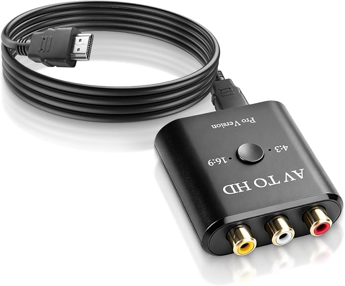 Rca-zu-hdmi-adapter 1080p Av Zu Hdmi Mit 16:9/4:3-umschaltung Composite Cvbs Cinch Video-audio-konverter Mit Hdmi-kabel Für Wii, Ps1, Ps2, N64, Xbox, Vhs, Dvd, Vcr, Pal Und Ntsc