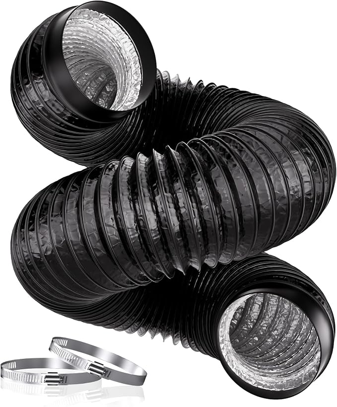 Hg Power 150-mm-abluftschlauch, 3 M Aluminium-pvc-schlauch, Mit 2 Schlauchschellen Für Dunstabzugshaube, Ventilator, Wäschetrockner, Abluftanlage, Schwarz