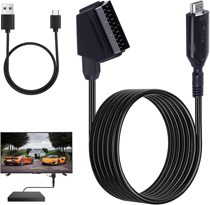 Scart-zu-hdmi-konverterkabel, Scart-zu-hdmi-adapter Mit 1080p/720p-audio-video-konverter Für Hdtv, Vhs-player, Dvd-player, Set-top-box, Xbox, Ps3, Sky, Blu-ray Und Videorecorder