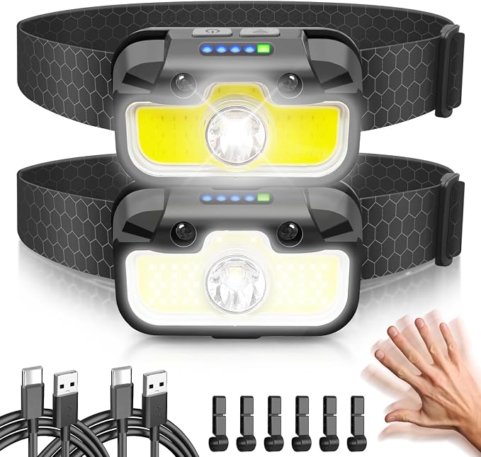 Hyted Wiederaufladbare Stirnlampe, Superhelle 2000-lumen-led-stirnlampe Mit Roter Kontrollleuchte, 14 Leuchtmodi, Bewegungssensor, Wasserdichte Stirnlampe Zum Laufen, Campen Und Angeln