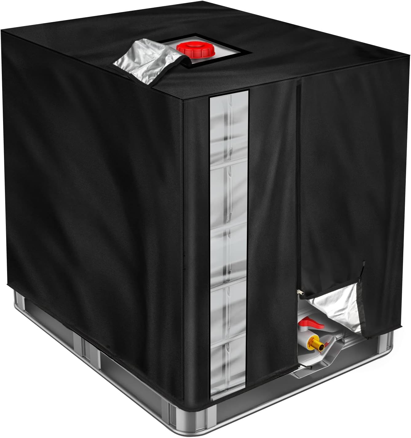 Schutznetz Aus 420d Oxford-gewebe, 1000-liter-ibc-fassabdeckung – Mit Reißverschluss, Regen-, Schnee- Und Uv-beständig, Winddicht (120 × 100 × 116 Cm), Schwarz