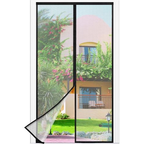 Moskitonetz Für Tür Oder Fenster, 110 X 240 Cm – Schwarzes, Feinmaschiges Fliegengitter, Selbstschließend, Mit Verstärktem 3,8 Cm Klettverschlussstreifen Oben Und Integriertem Magnetsystem