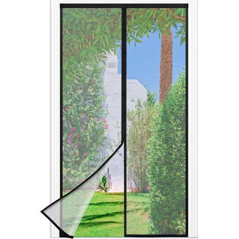 Moskitonetz Für Tür Oder Fenster, 120 X 210 Cm – Feines Schwarzes Netzgewebe, Selbstschließendes Fliegengitter, Verstärkter 3,8 Cm Klettverschluss Oben Und Integriertes Magnetsystem