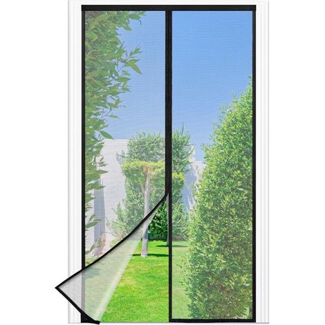 Moskitonetz Für Tür Oder Fenster, 105 X 220 Cm – Feines Schwarzes Netzgewebe, Selbstschließendes Fliegengitter, Verstärkter 3,8 Cm Klettverschluss Oben Und Integriertes Magnetsystem