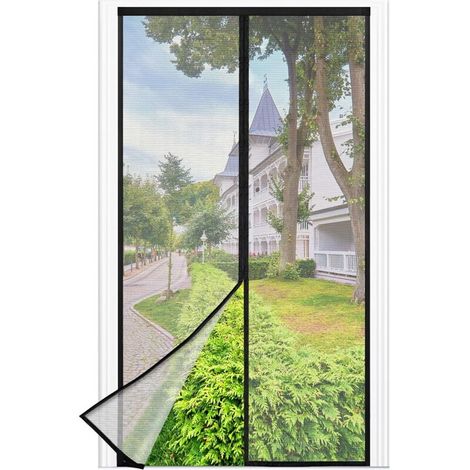 Moskitonetz Für Tür Oder Fenster, 100 X 240 Cm, Feines Schwarzes Netzgewebe, Fliegengitter Mit Automatischem Verschluss, Verstärktem 3,8 Cm Klettverschlussstreifen Oben Und Integriertem Magnetsystem
