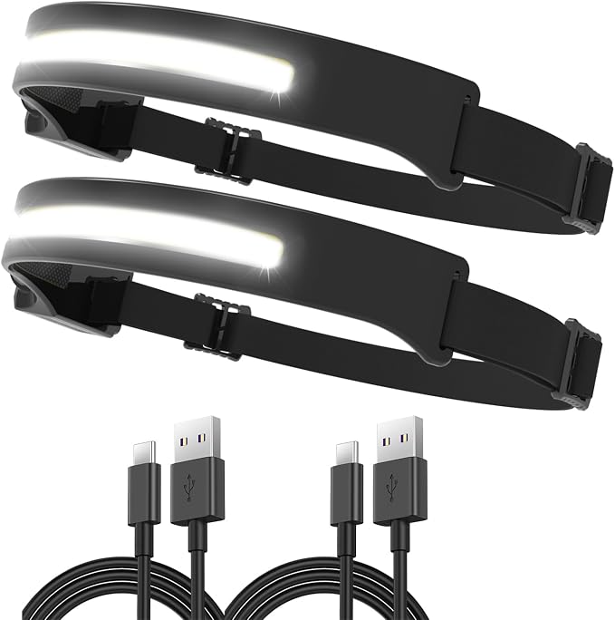 Vokida 2x Superhelle Stirnlampe Mit Sensor, 350 Lumen, Usb-aufladbar, Wasserdicht, Verstellbare Cob-stirnlampe Für Camping, Reparaturen, Angeln, Joggen, Laufen Und Wandern