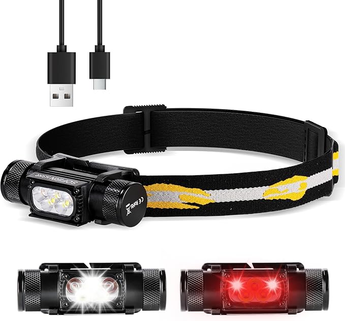Sofirn H35r Superhelle, Wiederaufladbare Led-stirnlampe Mit 1500 Lumen, 5 Roten Und Weißen Lichtmodi, Usb-c-ladeanschluss, Ip68 Wasserdicht, Lange Akkulaufzeit Für Camping