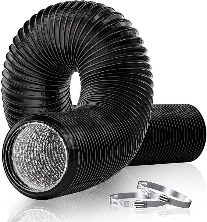 100 Mm Flexibler Lüftungsschlauch, 3 M Pvc-abluftrohr Mit 2 Klemmen, 10 Cm Durchmesser, Für Mobile Klimaanlagen, Abluftventilatoren, Badezimmer, Growzelte Und Lüftungssysteme, Schwarz