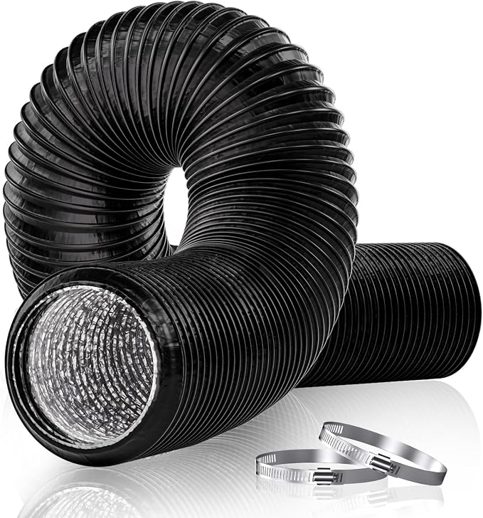 Flexibler Lüftungsschlauch (125 Mm), 5 M Pvc-abluftschlauch Mit 2 Klemmen, 13 Cm Durchmesser, Für Mobile Klimageräte, Trockner, Abluftventilatoren Und Lüftungssysteme, Schwarz