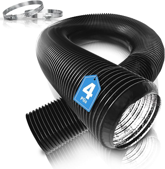 Hon&guan 150 Mm Flexibler Aluminiumschlauch, Max. Länge 3 M, Mit 2 Schlauchschellen Für Tragbare Klimaanlagen, Wäschetrockner, Dunstabzugshauben Und Abluftventilatoren (schwarz)