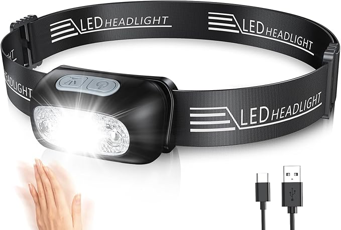 Glangeh Leistungsstarke Led-stirnlampe Mit Bewegungssensor, Ipx6 Wasserdicht, 4 Leuchtmodi, Usb-wiederaufladbar, Professionelle Stirnlampe, Zubehör Für Angeln, Camping, Laufen Und Radfahren