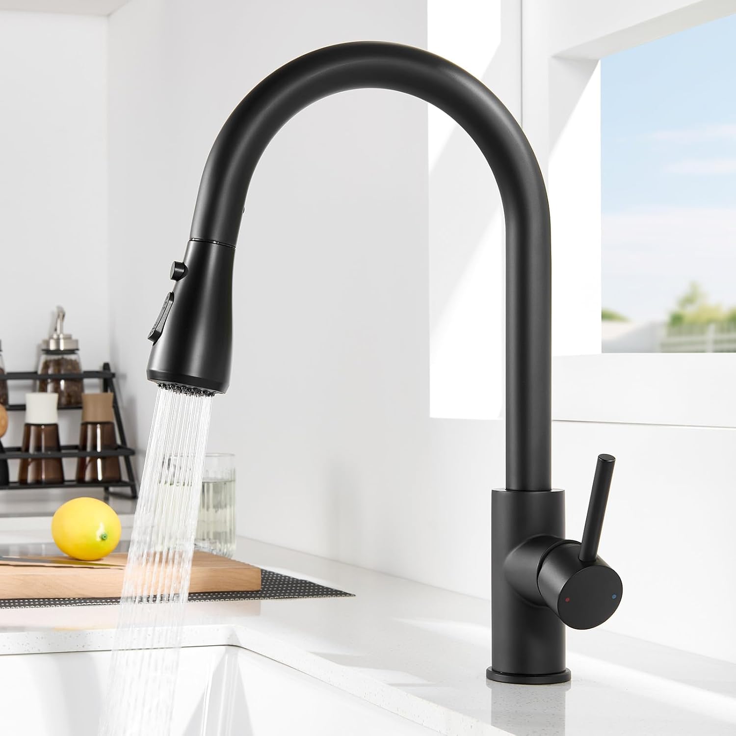 Küchenarmatur, 3 Strahlarten, Mischbatterie, 360° Schwenkbar Edelstahl 304, Einfache Installation, 40 % Wasserersparnis, 400 Mm Flexible Schläuche, Lebensmittelecht