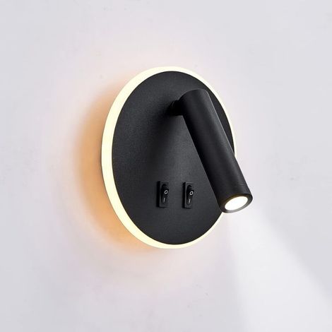 Verstellbare Led-wandleuchte Für Nachttisch Oder Leseecke, 12 W (3 W + 9 W), Warmweißes Licht (3000 K), Runde Form, Schwarz