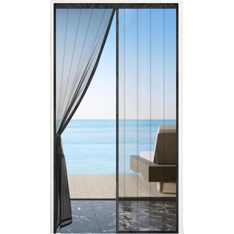Magnetisches Moskitonetz Für Fenster Und Haustüren, 90 X 200 Cm, Ultrafeines Und Widerstandsfähiges Netzgewebe, Mit Verstärkten Magneten, Fliegen- Und Insektenschutzgitter, Inklusive Klebeband, Schwar