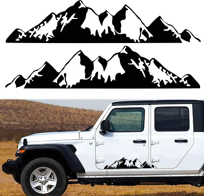Tomall 1 Paar 75 Cm Bergaufkleber Für Karosserie, Tür, Auto, Schneebedeckte Berge, Geländewagen, Universelle Lange Aufkleber (schwarz)