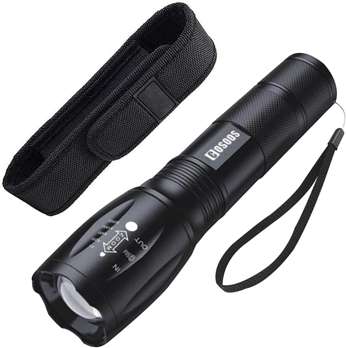 Cosoos Torcia Led Potente Professionale, Elettrica Torcia Con Fondina, 5 Modalit Zoombare, Wasserdichte Ipx4-torcia Tattica Military Für Camping, Ausflug, Outdoor, Notfall