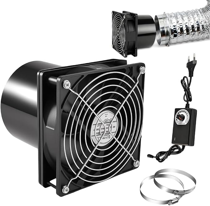 100-mm-abluftventilator, 6000 U/min, Drehzahlregler, 12-v-rohrventilator Mit Schutzgitter, Für Küchen, Badezimmer Und Keller