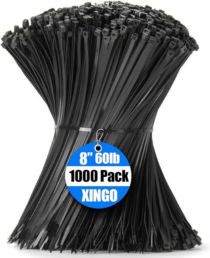 Xingo 1000 Stück Profi-kabelbinder, Schwarz – 200 Mm X 4,8 Mm, Selbstverriegelnd, Uv-beständig, Ideal Für Den Innen- Und Außenbereich