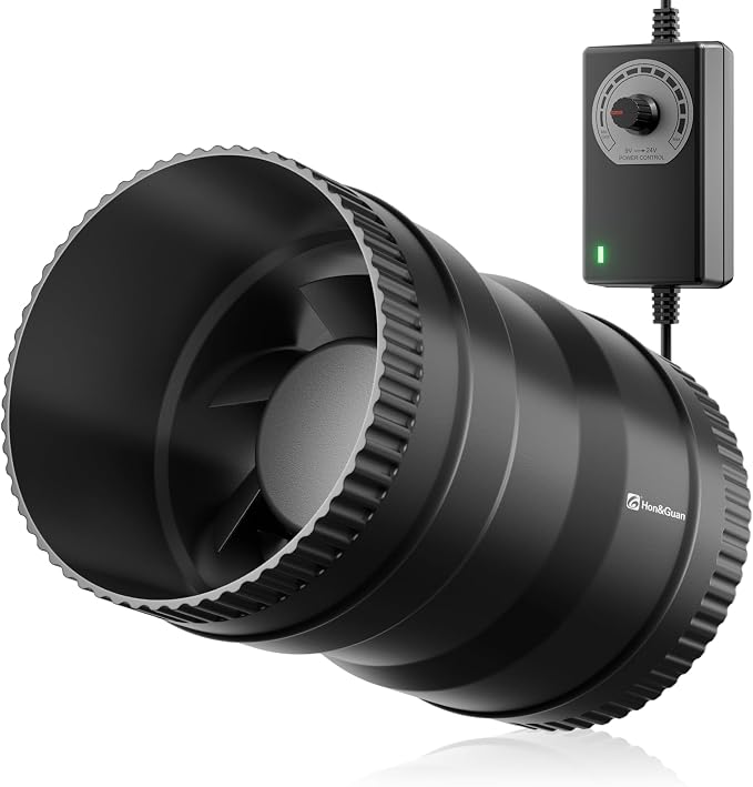 Hon&guan 100mm 6w 221 M³/h Inline-abluftventilator Mit Drehzahlregler Für Feuchte Keller, Garagen Und Hydrokultur