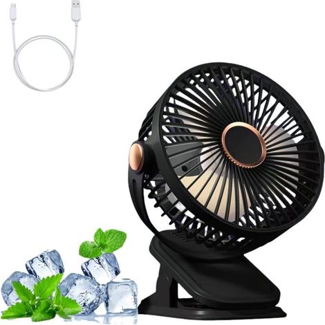 Tragbarer Clip-ventilator Mit Nachtlicht, 5 Einstellbaren Geschwindigkeitsstufen, Integriertem Usb-anschluss, Ideal Für Camping, Schwarz, 1200 Ah Kapazität