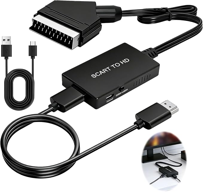 Scart-zu-hdmi-adapter, 1080p/720p Hd-video-/audio-konverter, All-in-one Scart-zu-hdtv-audio-video-adapter, Wiedergabefähig, Für Hdtv, Stb, Vhs, Sky, Dvd, Blu-ray Usw.