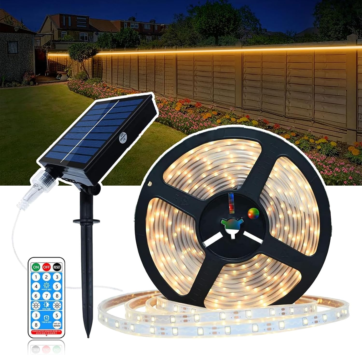 Ut 10m (32,8ft) Outdoor Solar Led Lichterkette, Ip65 Wasserdicht, Mit Fernbedienung Und Solar-steuerbox Für Gartenbäume Und Weihnachtsdekoration.