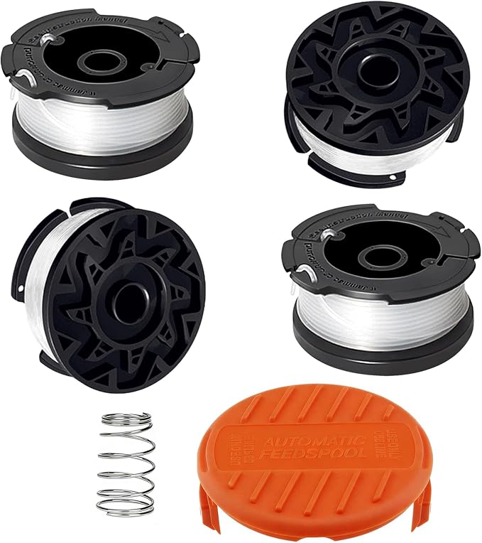 4 Spulen Faden, Passend Für Black+decker A6481 A6485 Af-100-3zp, Ersatztrimmer Für St5530-gb Glc3630l20-gb Stc1820pc-gb Besta530-gb Besta525-gb (4 Spulen + 1 Abdeckung + 1 Feder)