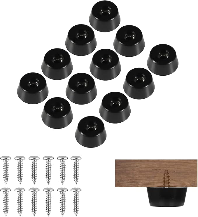 12 Stück Gummifüße, Gummifüße Für Schneidebretter Mit Edelstahlschrauben, Runde Schwarze Schraubgummifüße Für Holzmöbel (0,41" X 0,86")