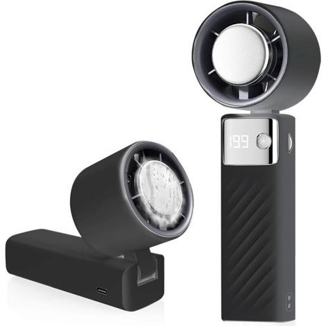 Wiederaufladbarer Tragbarer Mini-turbinenventilator (1-199) Mit 4000 Mah Kapazität, Leise, Ideal Für Camping, Sport Und Reisen – Schwarz
