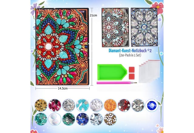FOUORTUNATE-BEE Kreativset Diamantmalerei Notizbuch Set für Kinder, A5, 50 Seiten, DIY Tagebuch Bastelset Geschenk für Mädchen 6–12 Jahre