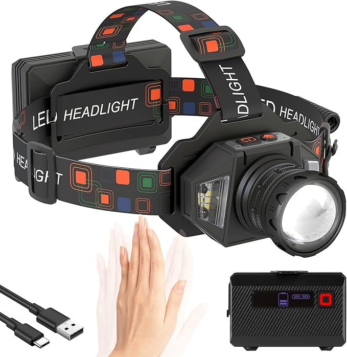 Extrem Helle, Leistungsstarke Stirnlampe Mit Sensor, 90° Neigungswinkel Und 9 Leuchtmodi, Extra Lange Akkulaufzeit, Wasserdicht (ipx4), Ideal Für Camping, Radfahren Und Angeln