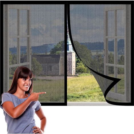 Magnetisches Fliegengitter Ohne Bohren, 141 X 132 Cm, Mit Automatischem Magnetstopper, Für Terrassentüren Und Schiebefenster, Schwarz