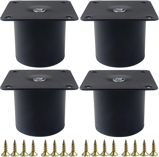 Runde Schwarze Metallmöbelfüße Mit Befestigungsschrauben Für Bett Und Arbeitsplatte (10 Cm) (5 Cm)