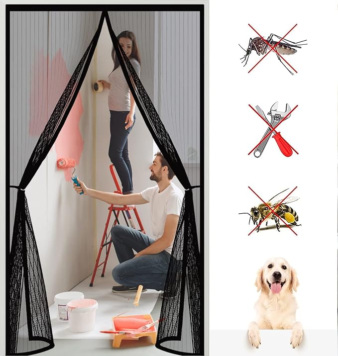 Magnetisches Moskitonetz Für Türen, 125 X 250 Cm, Ultrafeines Netzgewebe, Starke Magnete, Faltbar, Hält Frische Luft Im Haus, Für Türen, Terrassen Und Innenräume, Schwarz