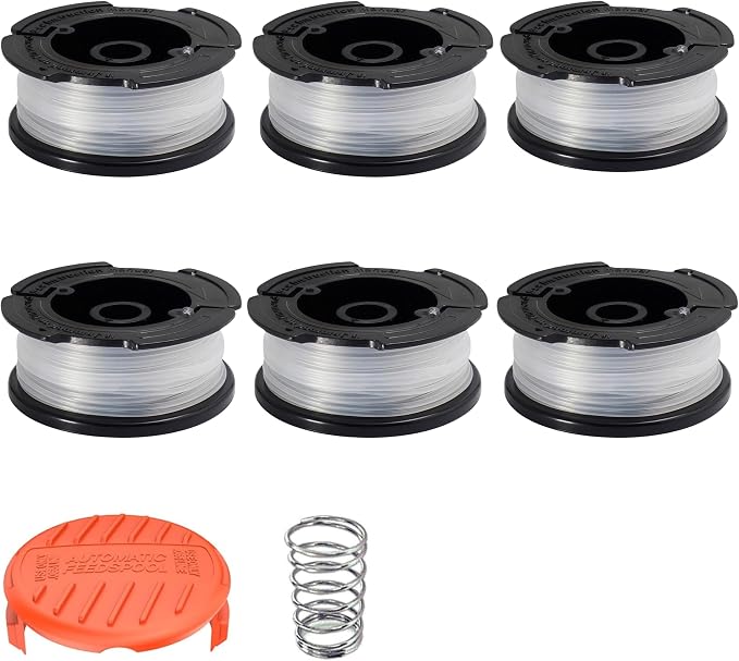 Packung Mit 6 Spulen A6485 A6481 Af-100 Faden Für Black & Decker St5530 Stc1820 Besta530 Serie Freischneider 9,1 M X 1,65 Mm Mit 1 Abdeckung Und 1 Feder.