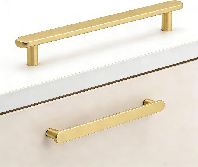 Syzow Messing-schrankgriffe, 6-teiliges Set, Goldfarbene Küchenmöbelgriffe, 96 Mm Lochabstand, Schubladengriffe Aus Gebürstetem Messing, Türgriffe Aus Massivem Messing, Möbelgriffe