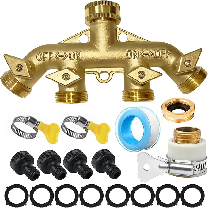 4-wege-wasserspender-schlauchverteiler Aus Massivem Messing, Gartenschlauch-y-verbinder, Wasserhahn-sprinkler