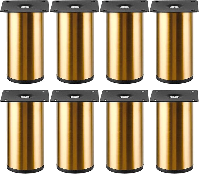Yayods 8er-set Goldene Möbelfüße 10 Cm – Stabile Metall-möbelfüße – Höhenverstellbare Schrankfüße +10 Mm – Robuste Füße Für Kommoden, Sofas, Couchtische Und Tv-ständer – Schrauben
