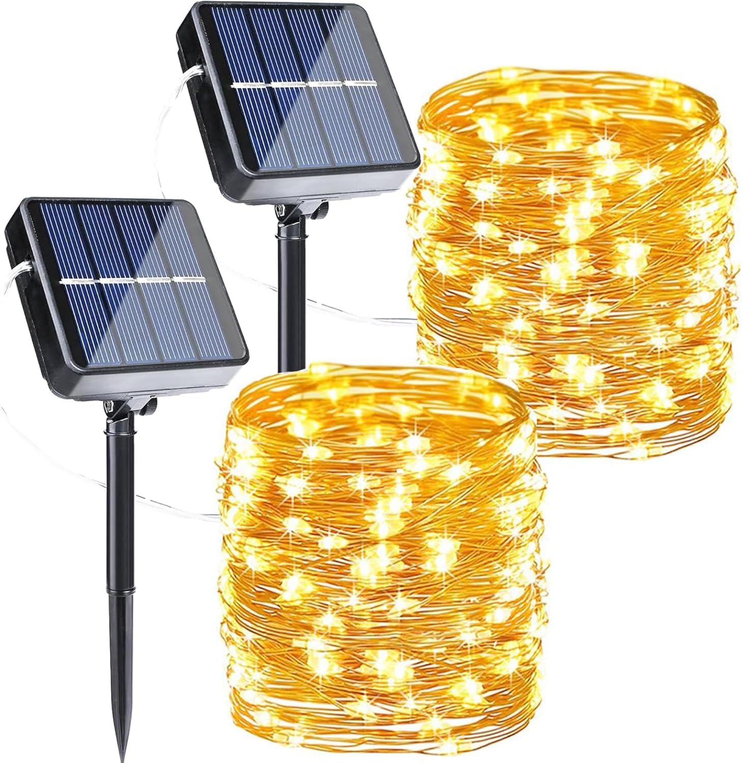 Solar-lichterkette Für Den Garten, 2er-pack, Warmweiß, 12 M, 120 Leds 8 Modi Wasserdichter Kupferdraht Ideal Für Terrasse, Garten, Weihnachten, Hochzeiten, Partys, Camping Und Balkon