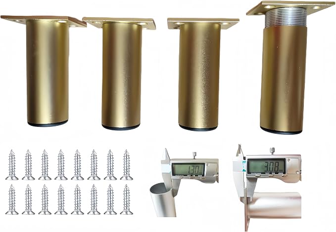 Verstellbare Möbelfüße 0-15 Mm, Verstellbare Möbelfüße Aus Aluminiumlegierung (durchmesser 38 Mm), Rostfrei, Abs-bodenschutz Für Küche, Bad, Tv- Und Diy-tisch (gold, 30 Cm)