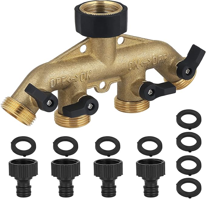 4-wege-wasserhahnadapter Aus Massivem Messing, Gartenschlauchverteiler Mit Separaten Ein-/aus-ventilen, 1,9 Cm Messing-wasserhahnverteiler Für Außenwasserhahn Und