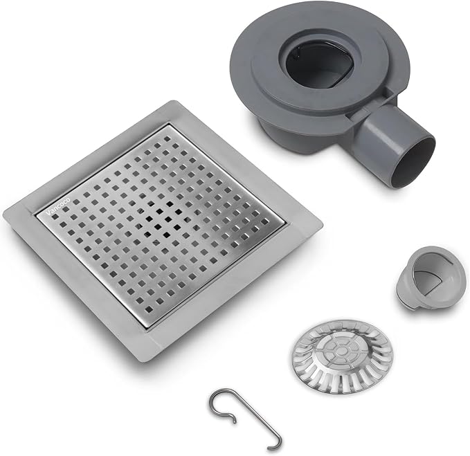 Vancoco 150 X 150 Mm Edelstahl-duschablauf Mit Wasserdichtem Ring – 360° Quadratisch – Randablauf Mit Geruchskontrollsystem – Gebürstetes Haarsieb