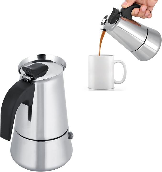 Italienische Kaffeemaschine Aus Edelstahl, 2-tassen-espressokanne Für Den Herd, Tragbare Espressokanne Aus Edelstahl (moka), Geeignet Für Gas- Und Spiritusherde (100 Ml)