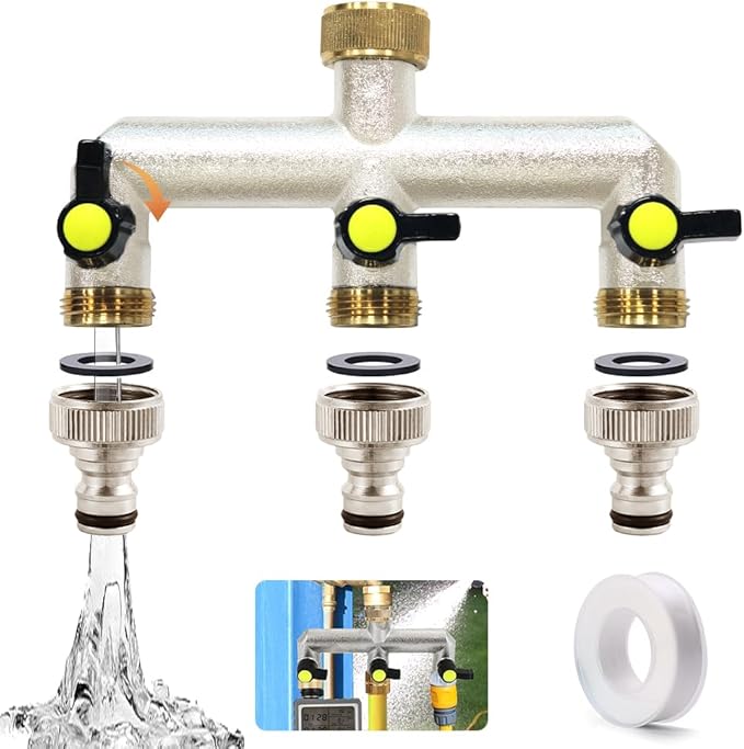 3/4"-3-wege-wasserverteiler – Wasseranschlussverteiler Mit 1/2"-adapter – Wasserhahnverteiler Mit Kugelventil – Wasserverteiler – Gartenschlauchverteiler