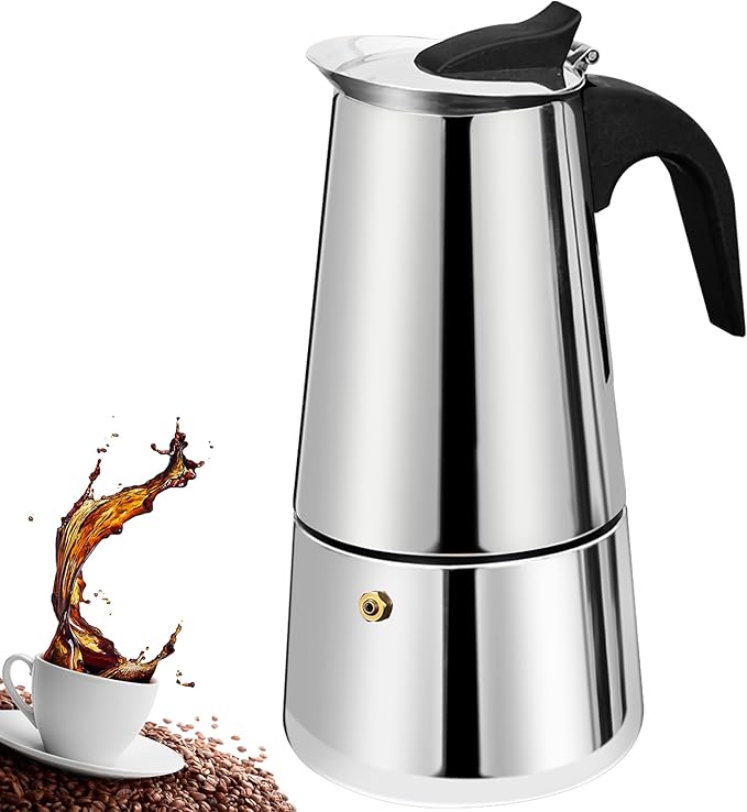 Espressokanne Für 2 Tassen, Edelstahl, Mokkakanne, Espressomaschine Mit Perkolatorfunktion, Italienische Kaffeemaschine, Mokka-fähig, Café Classic Kaffeemaschine Für Zuhause Und Camping, 100 Ml / 3,3