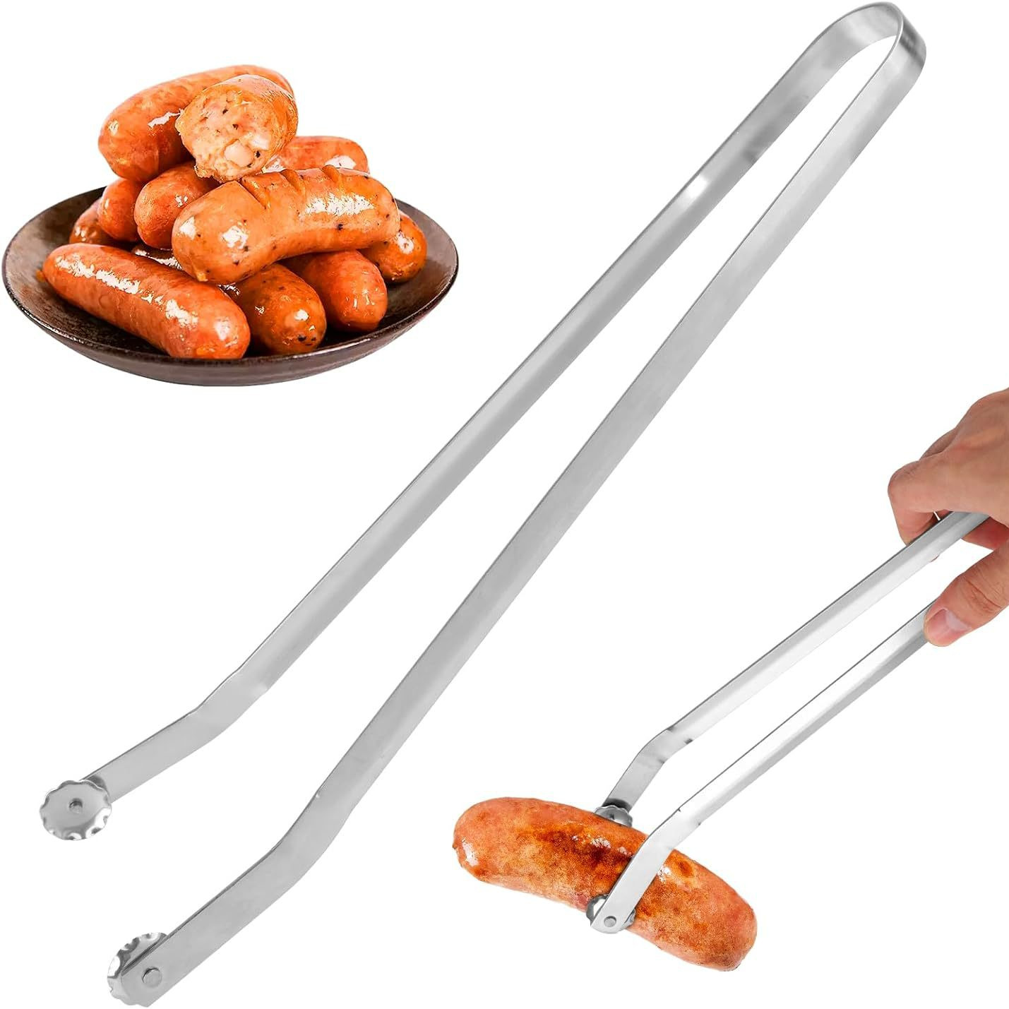 Grillzange Aus Edelstahl Mit Rollen. Robuster Griff Zum Wenden Von Fleisch, Würstchen Und Speck Beim Grillen. Wurstzange Aus Edelstahl Mit Rollen.